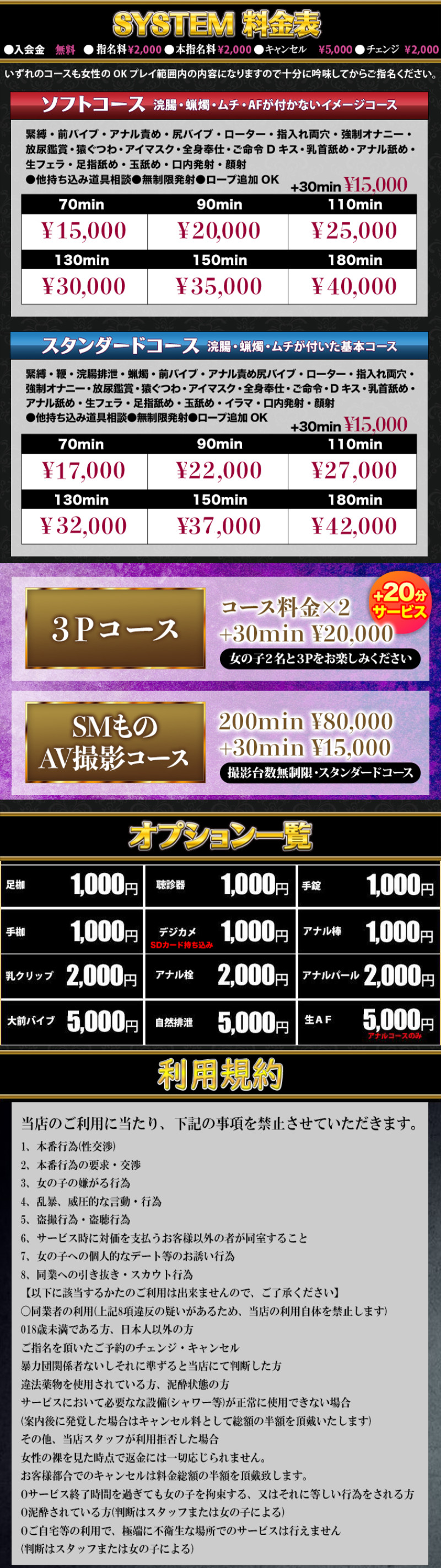 デリバリーヘルス - 肉牢契約-甘美な秘めごと- | 料金システム